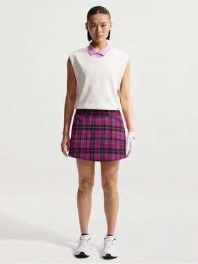 Nike Golf Skort Women's M Red Plaid Belt Loops Pockets Active Skirt